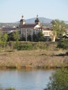 Buryatia, Ulan-Ude, Uda river, buildings and hills in the distance.