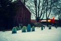 Salem, USA- March 03, 2019: The Burying Point Cemetery, also known as Charter Street Cemetery, dates back to at least 1637. A