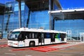 Bus and airport building in Kyiv, Ukraine