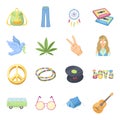 Bus, backpack, beads and other hippy items. Hippie set collection icons in cartoon style vector symbol stock