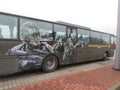 A bus with Baltic numbers parked in Poland. In the picture, the soldiers do not have a Russian emblem on the sleeve of one of them