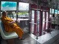 On the bus BANGKOK THAILAND-28 NOVEMBER 2018:Priest passengers in Bangkok by bus will have a special place near the door to