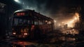 Abandoned Bus In Apocalyptic Setting