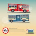 Bus with bus stop structure. city transit concept. logotypo - vector