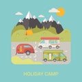 Bus Camp station vector flat style illustration lo Royalty Free Stock Photo
