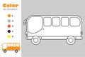 Bus in cartoon style, color by number, education paper game for the development of children, coloring page, kids preschool Royalty Free Stock Photo