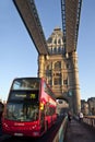 Bus Crossing Tower Bridge in London Royalty Free Stock Photo