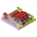 Bus depot building exterior isometric vector icon