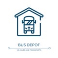 Bus depot icon. Linear vector illustration from public transportation collection. Outline bus depot icon vector. Thin line symbol