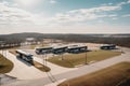 bus depot with view of rolling hills and fields, signifying the journey ahead Royalty Free Stock Photo