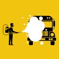 Bus disinfection black silhouette. Cleaning and washing