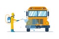 Bus disinfection. Cleaning and washing vehicle