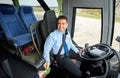 Bus driver taking ticket or card from passenger Royalty Free Stock Photo