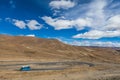 Bus driving mountain of Tibet
