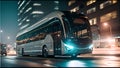 bus driving at night. Night street view. Bus panning effect