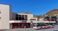 Bus at the Engelberg railway station entrance Royalty Free Stock Photo