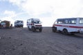 Bus getting tourists on the summit of Etna volcano 