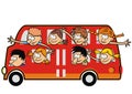 Bus and funny kids. Humorous vector illustration. Royalty Free Stock Photo