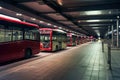 Bus garage with passenger buses.