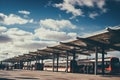 Bus garage with passenger buses.