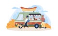 Bus with hot dogs, street market flat style, vector illustration