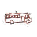 Bus icon in comic style. Coach cartoon vector illustration on white isolated background. Autobus vehicle splash effect business