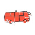 Bus icon in comic style. Coach cartoon vector illustration on white isolated background. Autobus vehicle splash effect business