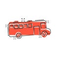 Bus icon in comic style. Coach cartoon vector illustration on white isolated background. Autobus vehicle splash effect business