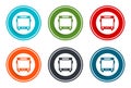 Bus icon flat vector illustration design round buttons collection 6 concept colorful frame simple circle set Royalty Free Stock Photo