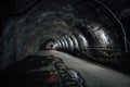 Bus inside old underground road tunnel inside mountain