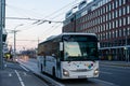 BRATISLAVA, SLOVAKIA - February 26, 2022. Bus Iveco Crossway Line 10.8M riding with passengers in the streets of Bratislava.