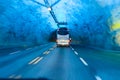 Bus in Laerdal tunnel, Norway Royalty Free Stock Photo