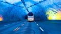 Bus in Laerdal tunnel, Norway Royalty Free Stock Photo