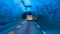 Bus in Laerdal tunnel, Norway Royalty Free Stock Photo