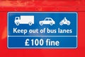 Bus lane warning sign Royalty Free Stock Photo