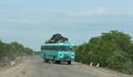 Bus on the M10 road between Kazungula and Sesheke in southern Zambia parallel to the Zambezi River