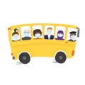 People in medical masks ride the bus.  Colored vector illustration. Royalty Free Stock Photo