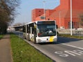 A bus (Mercedes Citaro) from De Lijn (company), drives from 't Zand to Bruges station.