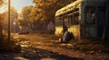 Post-apocalyptic Autumn Town With Bus: A Photorealistic Ue5 Rendering Royalty Free Stock Photo