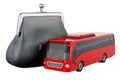 Bus with purse coin, 3D rendering Royalty Free Stock Photo