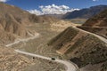 Bus on a road high on the Tibetan Plateau