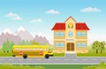 Bus on road to school on landscape Royalty Free Stock Photo