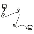 Bus route illustration. Vector transportation map. Black icon buses. Navigation path design.