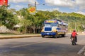 Bus running on the road in Boaco, Nicaragua.