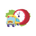 bus school transportation with clock time