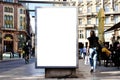 bus shelter with blank white ad billboard at busstop. urban street setting Royalty Free Stock Photo