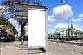 Bus shelter. blank white poster ad and billbord space. urban street background Royalty Free Stock Photo