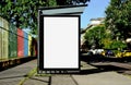 bus shelter at bus stop. blank lightbox billboard ad sign. white poster space.