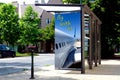 Bus shelter at bus stop. light box side ad panel. colorful sample image for mockup