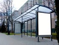 Bus shelter at busstop. blank poster sign. transit and advertising concept Royalty Free Stock Photo